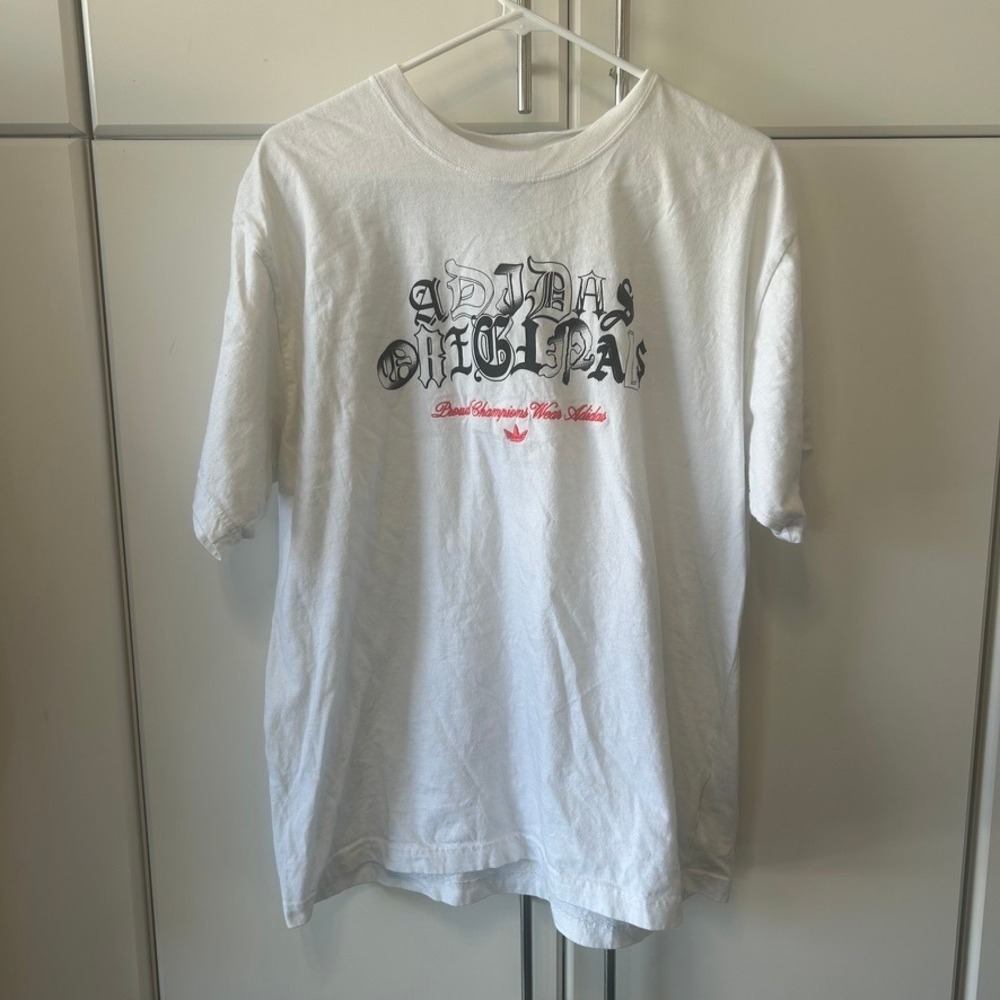 Adidas Originals Mens‎ XL Graphic T-Shirt White Old English Trefoil Logo Tee